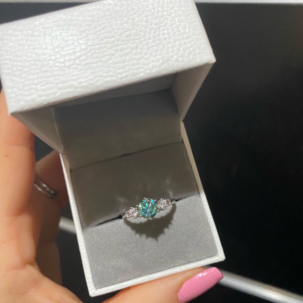 Blue Moissanite diamond engagement bridal  ring